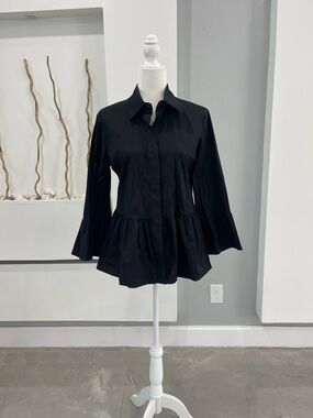 Black Label Black Peplum Button-Up Tunic